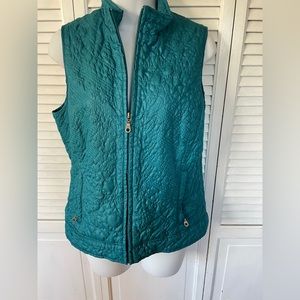 Chico’s Teal Embroidered Vest with Pockets Size 1